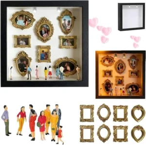 DIY Mini Museum Silhouette Box Shadow Box Frame Kit with Gold Mini Frames & Figurines Photo Family Memory Display Case Jewelry
