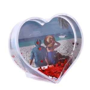 DIY for Gift Acrylic & Plastic Double Heart Shape Picture Snow Globe Glitter Photo Frame
