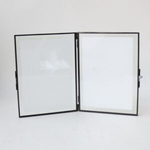Decorative Black Color Brass and Glass Transparent Double Open Photo Frame