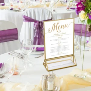 Desktop 4×6 Double Sided Clear Table Number Card Acrylic Gold Menu Holder Display Stand Photo Sign Meta Frame