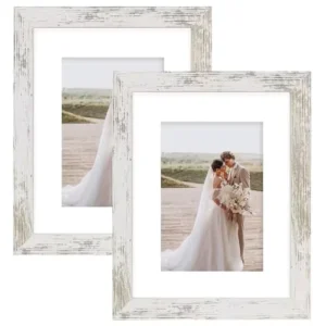 Distressed White Wooden Finish Includes 5×7 8×10 Wall Tabletop Display Photo Frame
