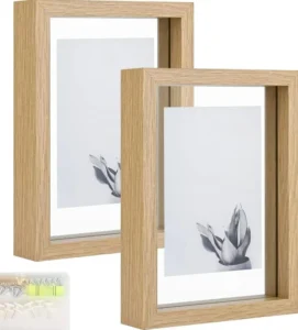 Double Glazed Rustic Wood Floating Picture Frame Set 2 Piece 4×6 3×5 Photos Displaying Wall Hanging Tabletop Floating Effect