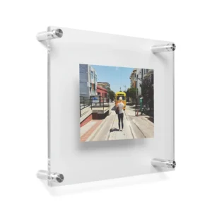 Double Panel Clear Acrylic Floating Wall Mounted Photo Frames with Gold Hardware Lucite Picture Certificate Display Frame