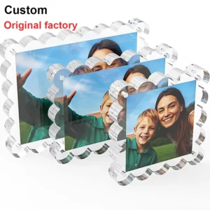 Double Sided Clear 5×7″ Acry Waterproof Magnetic Photo Frame Scallop Edges Desktop Display Block Acrylic Picture Frame