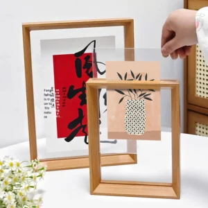 Double Sided Transparent Acrylic Wooden Floating Picture Photo Frame Display Any Size Photo Floating Frames
