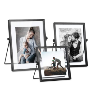 Double Sided Transparent Glass Decoration Geometry Ornament Black Metal Wrought Iron Picture Photo Frame