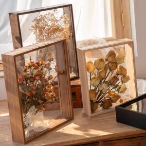 Double sided Transparent Hollow Wood based Panel Modern Minimalist Style Photo Frame DIY Handmade Eternal Flower Rose