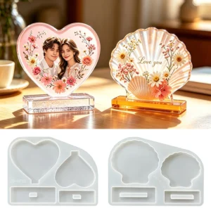 Early Riser DIY Resin Photo Frame Silicone Mold Heart & Seashell Shapes Valentine’s Day Gift & Desktop Ornament Mold