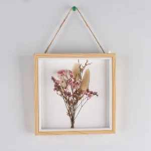 Eco Friendly Black Frame Glass Shadow Box Photo Frame with Dry Flowers for Bedroom Wall Decor Custom Size Available