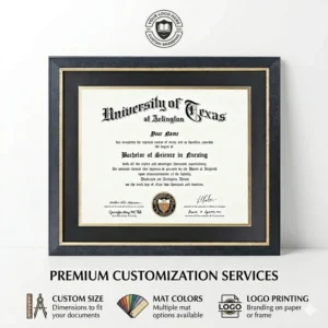 Eco Friendly Cherry Wood Graduation Frame A4 Certificate Display Tempered Glass Gold Rim OEM Custom