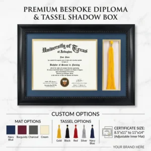 Eco-Friendly Solid Wood A4 Diploma Graduation Certificate Frame with Tassel Holder Durable Horizontal Wall Mount