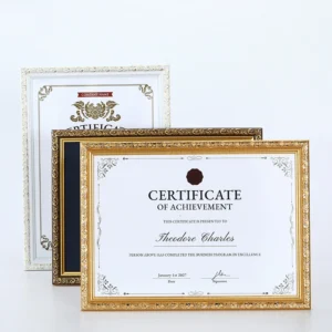 European Style Photo Frame Custom Size Color Standing Hanging Commendation Certificate Frame Classical Plastic