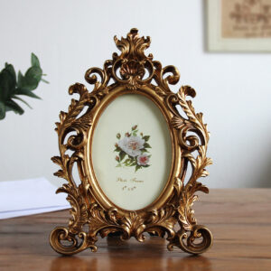 6/7/8 Inch Gold Antique Retro Picture Frame Photo Holder Oval Tabletop Resin Photo Frame Home Wedding Decoration