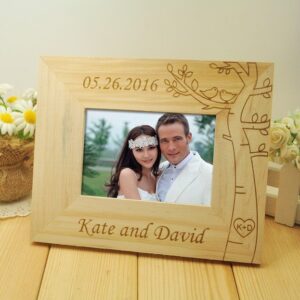 Factory Custom Engraved Wooden Photo Frame Personalized Wedding Anniversary Frame with Names & Date Keepsake Gift for Couples