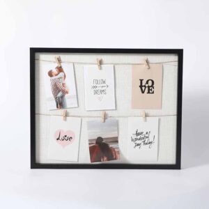 Factory Custom Size Black MDF Wood Wall Hanging Photo Display Board Collage Picture Frame With Clips LED String Light