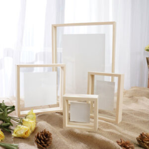Factory Price Solid Wood Floating Photo Frame Transparent Double Sided Glass and MDF Wooden Picture Frame