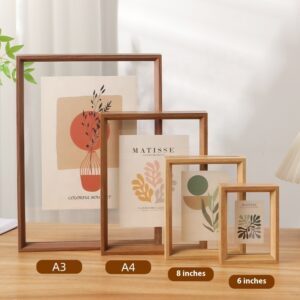 Factory Price Transparent Double Sided Glass MDF Wooden Eco Friendly Durable Rectangle Photo Frame Solid Wood Tabletop