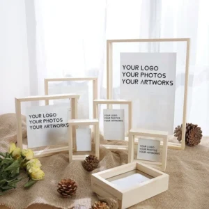 Factory Price Transparent Double Sided Glass MDF Wooden Picture Frame Solid Wood Floating Photo Frame With Real Glass