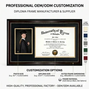 Factory Stock 8.5×11 Customizable Size Emblem PS Graduation Certificate Photo Frame Gold Border Matting