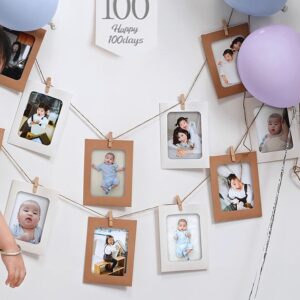 Family Picture Paper Picture Frames DIY Cardboard Wall Hanging Display Photo Frames With Clip Hemp Rope