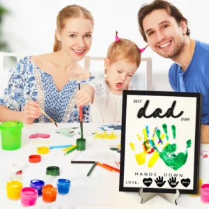 Father’s Day 12 Inch Handmade Wood UV Printed Photo Frame Handicraft Kit DIY Handprint Art Gift Paint Accessories Rustic Design