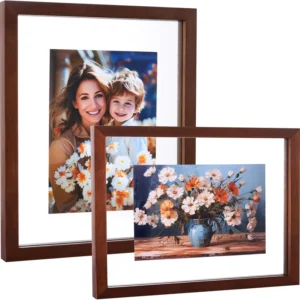 Floating Photo Picture Frame Floating Display 6×8 5×7 or Full Display 8×10 Photos Solid Wood Double Glass Dark Walnut