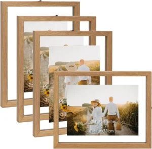 Floating Picture Frames Natural Wood Floating Frame Wall Hanging Double Glass Family Floater Photo Frame Display Original Wood