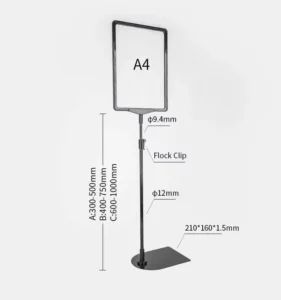 Floor Sign Holder Adjustable Height Floor Metal Base Plastic Pop Advertising Snap Board Poster Display Stand With A4 Frame