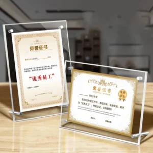 Free Standing Clear Acrylic Certificate Degree Document Photo Picture Frames with Screw Stand for Tabletop Display
