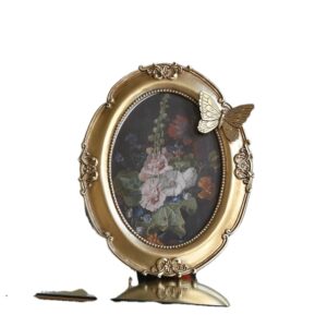 French Retro American Style Handmade Light Luxury Resin Letterpress Printed Oil Painting Butterfly Photo Frame 7 Inch Tabletop