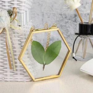 Glass Crafts Double Floating Picture Frames 3.2*3.7 Inch Pressed Flowers Wall Decor Brass Hanging Photo Frame Craft Supplies