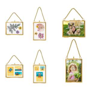Glass Frame for Pressed Flowers 3.5 X 2.5 Inch Small Floating Picture Frames Double Glass Brass Hanging Photo Frame