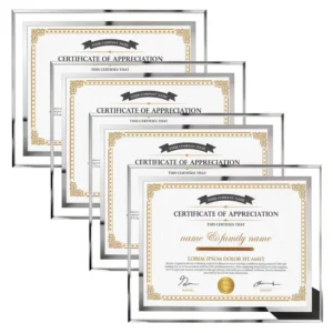 Glass Honor Certificate Frames Custom Silver Glass Photo Frame A4 Glass Document Display Holders for Award & Diploma
