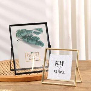 Gold Black Metal Photo Frame Standing Floating Picture Frame with Tempered Glass for Tabletop Home Photo Display Decor