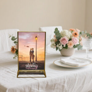Gold-edged Double-sided Acrylic T-shaped Photo Frame Wedding Number Table Card Signs Waterproof for Restaurants