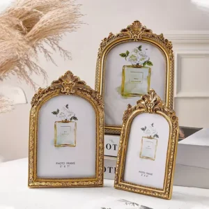 Golden Vintage Picture Frames Lace Arch Decorative Photo Frame for Display Home Room Decoration Wedding Photo Decor