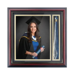 Graduation Photo Shadow Box Frame with Tassel Holder for 8×10 Pictures Real Glass Black Over Gold Double Mat & Tabletop