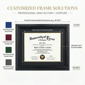Graduation Solid Wood Photo Display Certificate Frame with Black Rope Eco Friendly Durable A4 Size Tabletop Wall Mountable