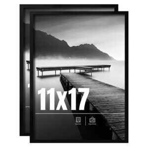 HOMCO 11x17in Eco Friendly Wooden Picture Frame Set of 2 Black Poster Frames for Displaying 11×17 Photos Horizontal & Vertical