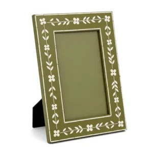 Handcrafted Sage Green Bone Inlay Photo Frame with Floral Vine Design – Luxury Decorative Picture Frame for Home & Office Decor