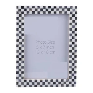 Handicrafts Home 5×7 Vertical Bone Inlay Checkered Cream & Black Handmade Decorative Photo Frame Wall Decor Desk Decor