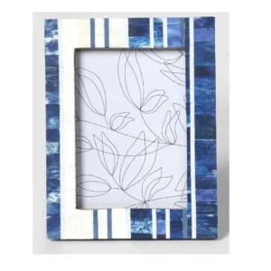 Handmade Bone Inlay Photo Frame White & Blue Stripe Decorative Picture Frame Luxury Decor Tabletop & Wall Desktop Decor Frame
