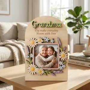 Handmade Cartoon Wooden Rectangle Photo Frame Modern Design Full Color UV Printing Tabletop Home Decoration Gift for Mother’s