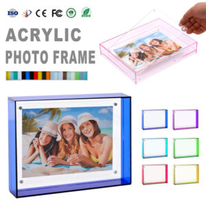 Handmade Customized 4*6 5*7 Floating Acrylic Shadow Box Photo Frame Free Standing Desktop & Wall Hanging Display with Color Edge