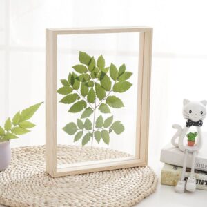 Handmade Modern A4 Double Sided Floating Photo Frame with Pine Wood Plant Specimens Pressed Tabletop Installation