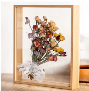 Handmade Natural Wood 8×10 Floating Frame with Double Glass Display Dried Flowers and Photos