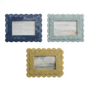 Handmade Scalloped Edge Wooden Photo Frame Collection in Soft Pastel Tones Elegant Decorative Display