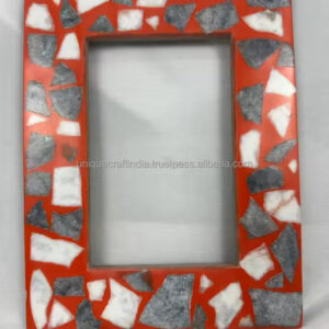 Handmade Wooden Photo Frame with Red Mosaic Resin Art Luxury Decorative Home Frames