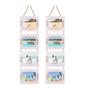 Hanging Collage Picture Frames Wall Decor Wood Photo Frame with Hemp Rope
