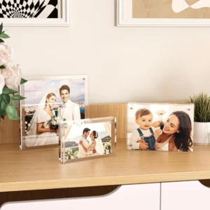Heavy Duty Modern Minimalist Acrylic Magnetic Photo Frame Shatterproof Clear Picture Holder Standing Desktop Display
